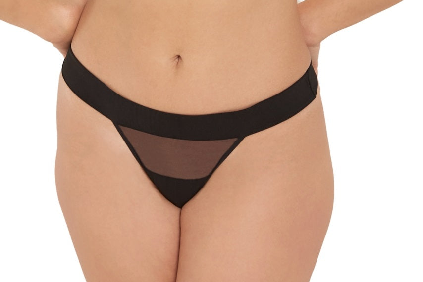 Calcinha fio dental feminina Bluebella Orla Mesh, preta, tamanho extragrande