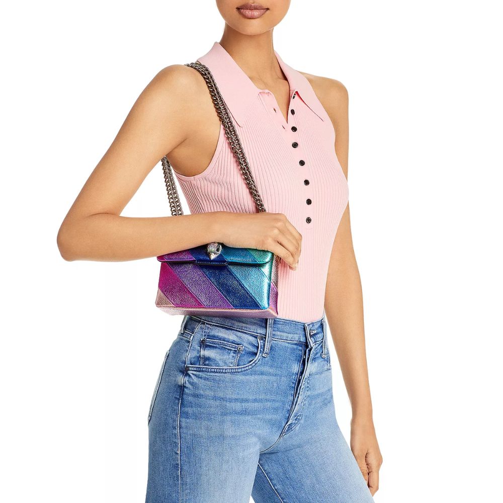 Bolsa transversal feminina Kurt Geiger London Mini Kensington de couro, azul, tamanho regular