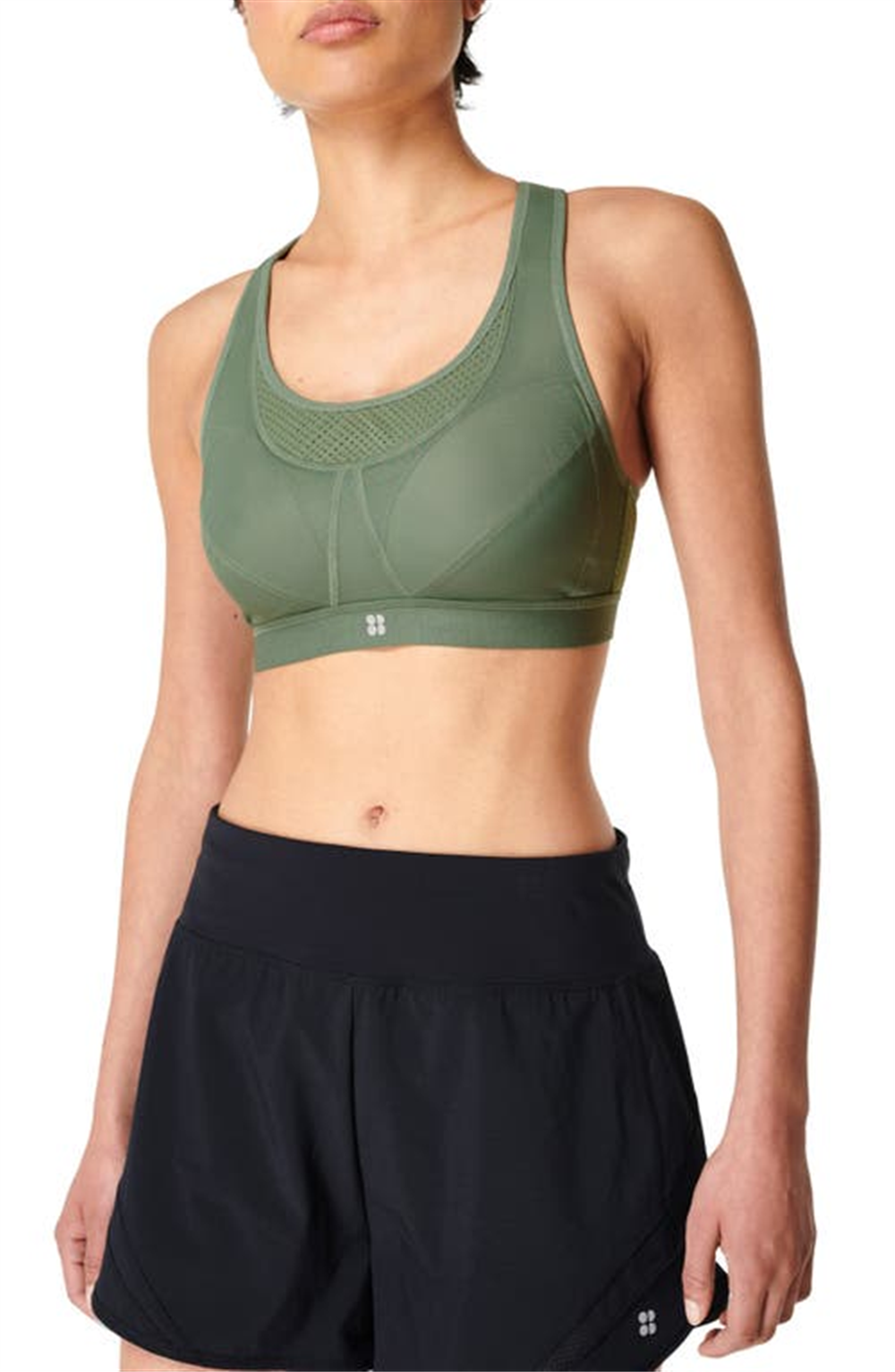 Sutiã esportivo feminino Sweaty Betty Heath Green Ultra Run tamanho 36DD
