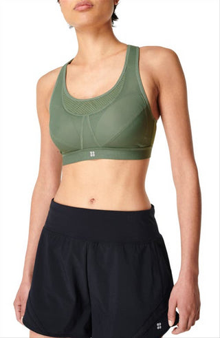 Sutiã esportivo feminino Sweaty Betty Heath Green Ultra Run tamanho 36DD