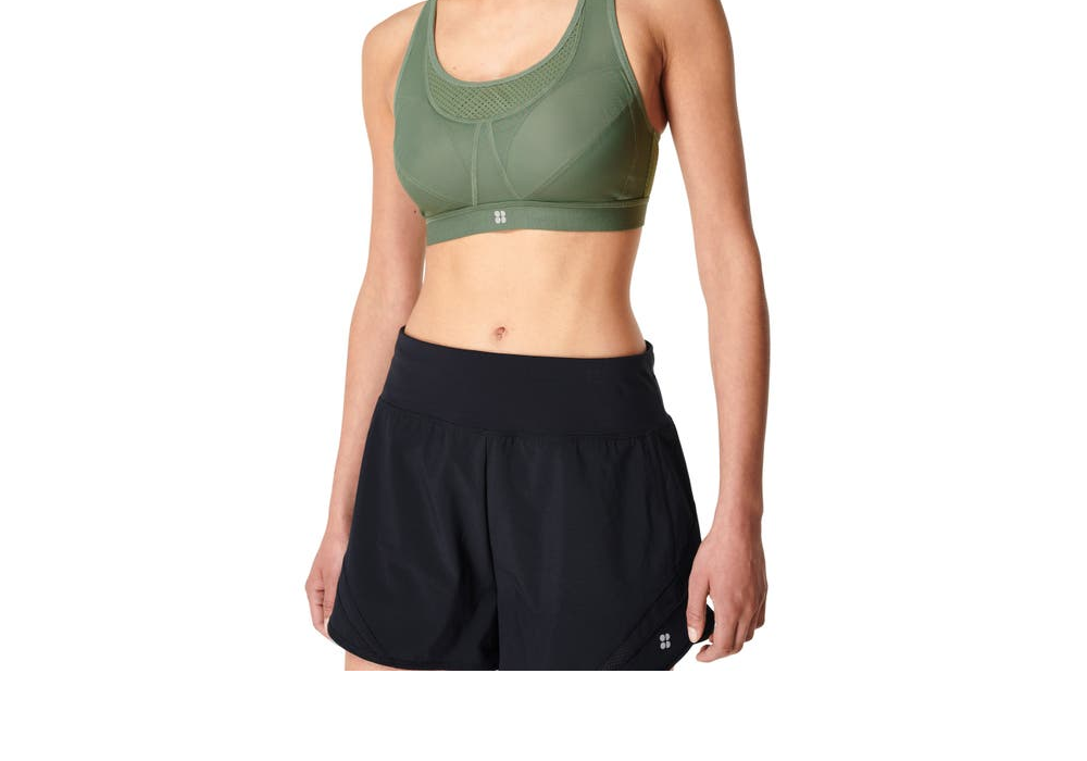 Sutiã esportivo feminino Sweaty Betty Heath Green Ultra Run tamanho 36DD