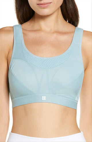 Sutiã esportivo feminino Ultra Run azul-fumaça Sweaty Betty tamanho 34DD