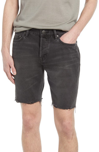 Shorts jeans Allsaints Switch Raw Hem em preto lavado