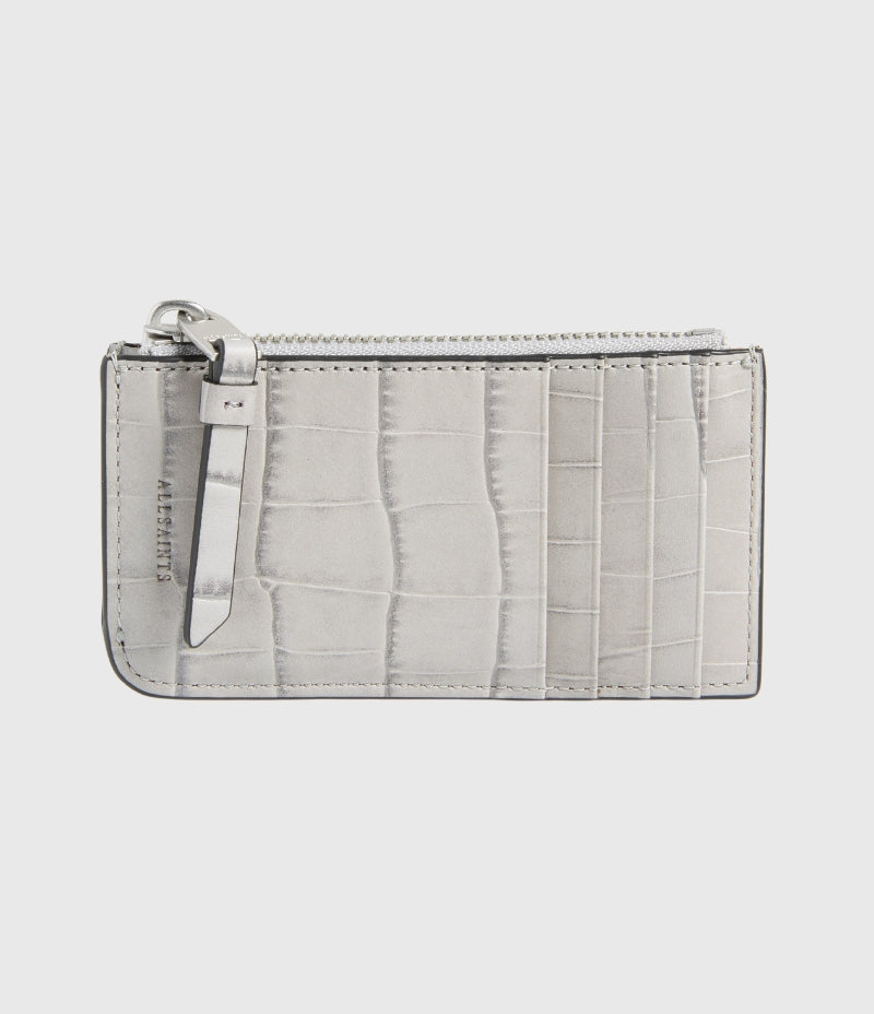 Porta-cartões Allsaints Little Marlborough Croc em relevo cinza
