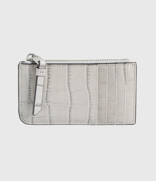 Porta-cartões Allsaints Little Marlborough Croc em relevo cinza