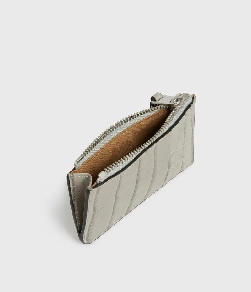 Porta-cartões Allsaints Little Marlborough Croc em relevo cinza