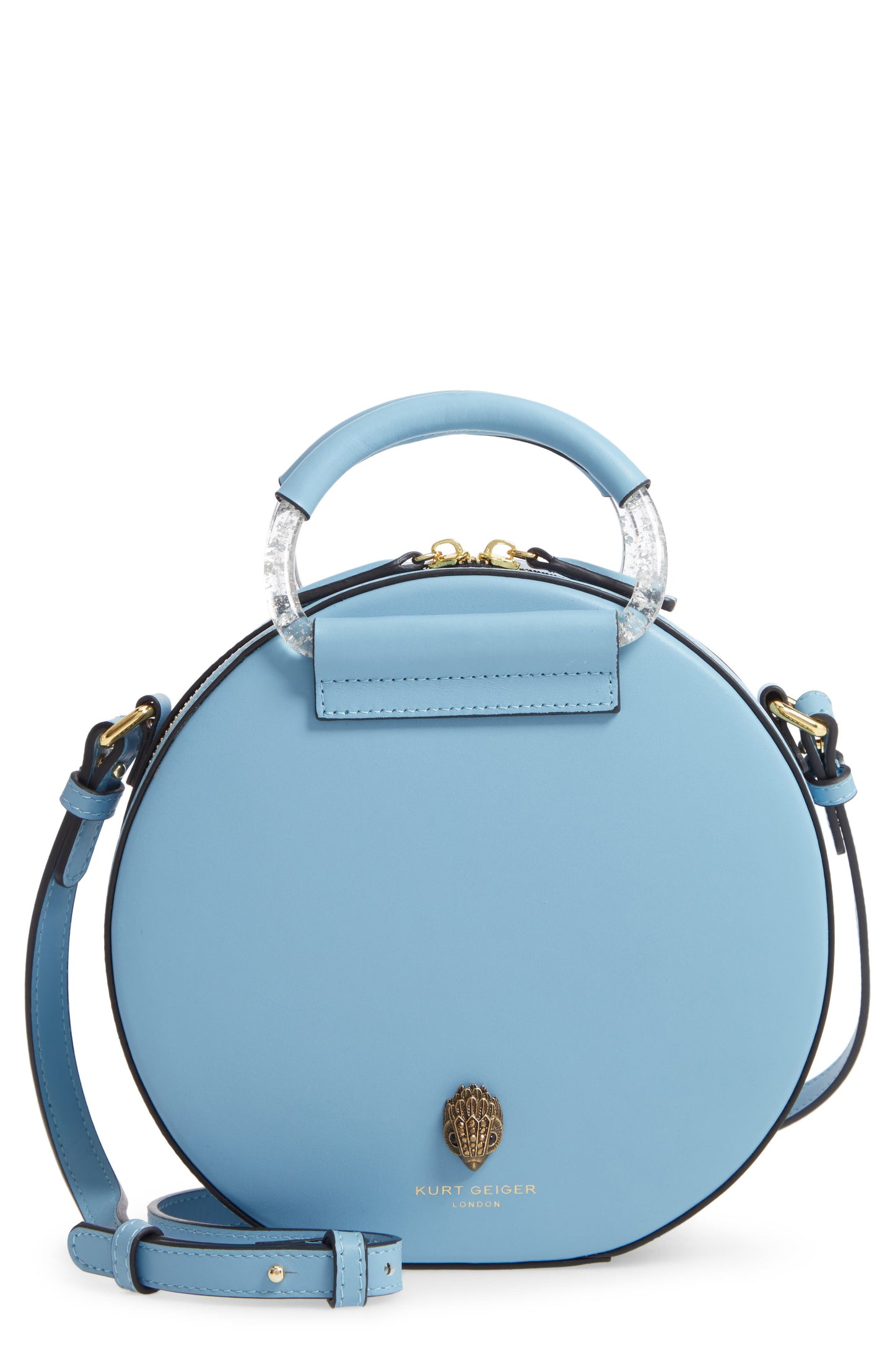 Kurt Geiger London Harriet Eagle Bolsa transversal redonda de couro azul