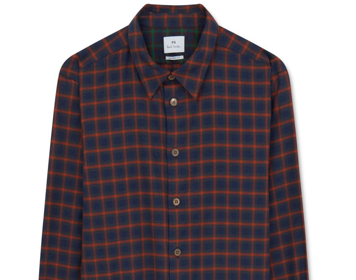 Camisa xadrez sob medida masculina Paul Smith, azul, tamanho pequeno