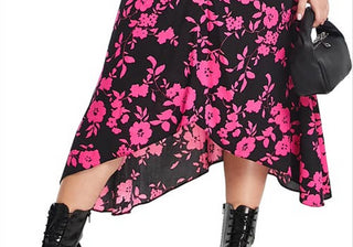 ASOS DESIGN Curve Tamanho 12W EUA Floral Franzido Assimétrico Midi Saia em Multi