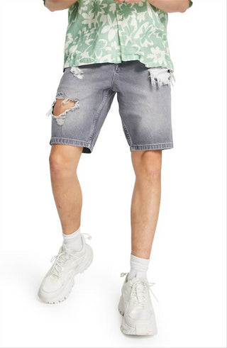 Shorts jeans slim cinza desgastado masculino ASOS DESIGN tamanho 30