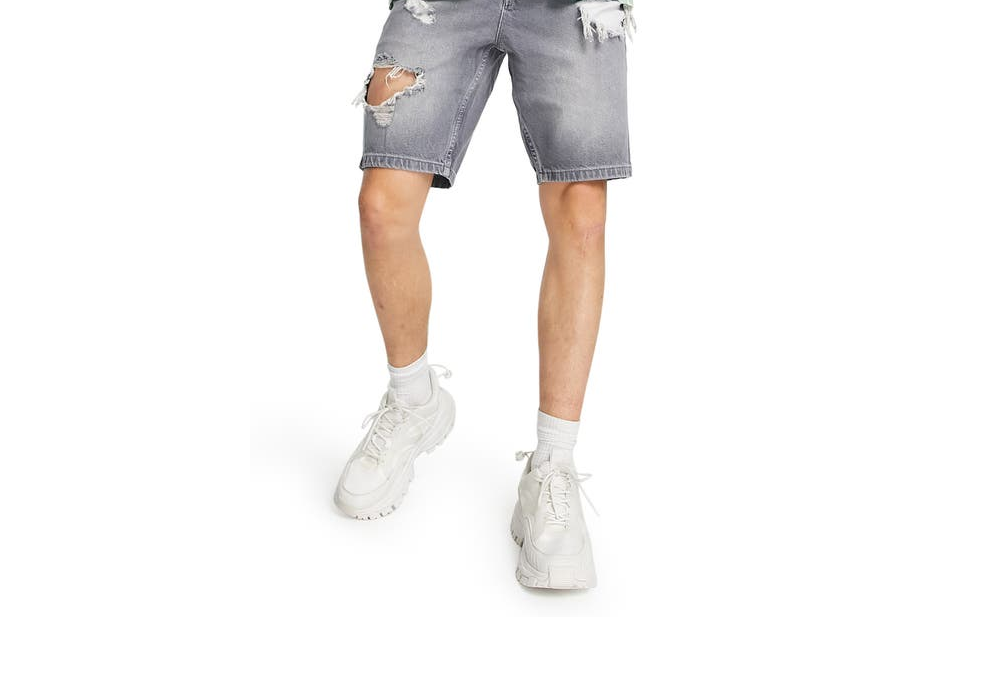 Shorts jeans slim cinza desgastado masculino ASOS DESIGN tamanho 30