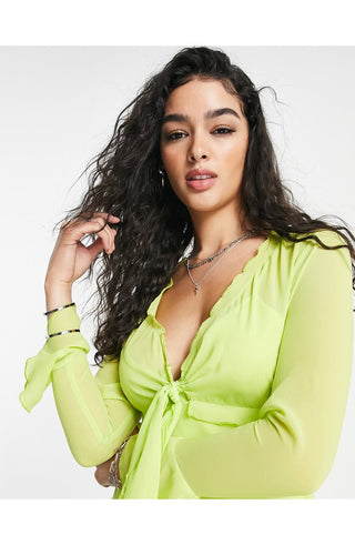 Minivestido ASOS feminino verde claro de manga comprida, tamanho 6 EUA