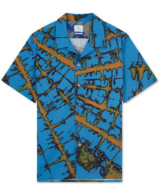 Camisa masculina Paul Smith com estampa abstrata e ajuste regular, tamanho grande, azul
