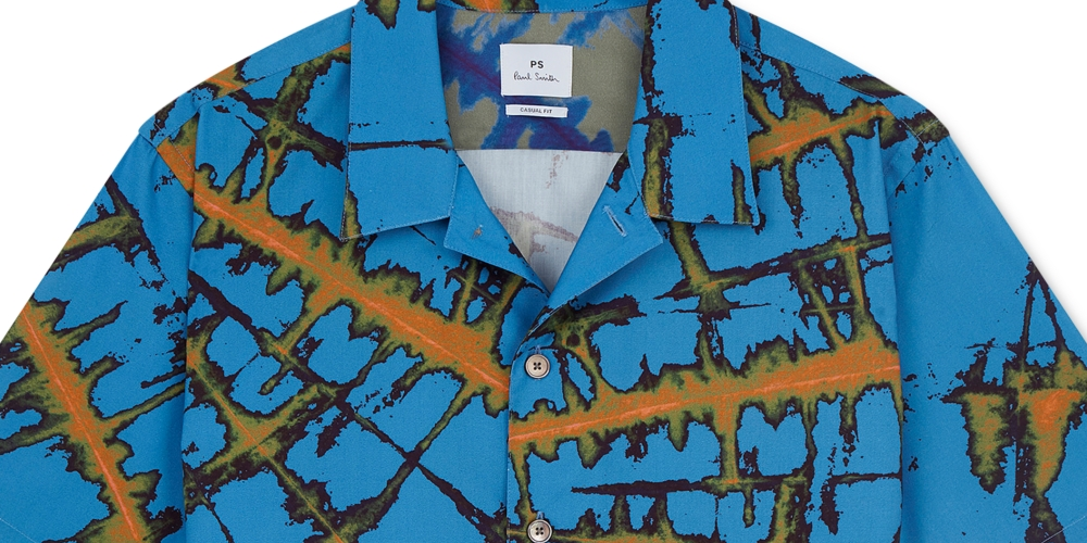 Camisa masculina Paul Smith com estampa abstrata e ajuste regular, tamanho grande, azul