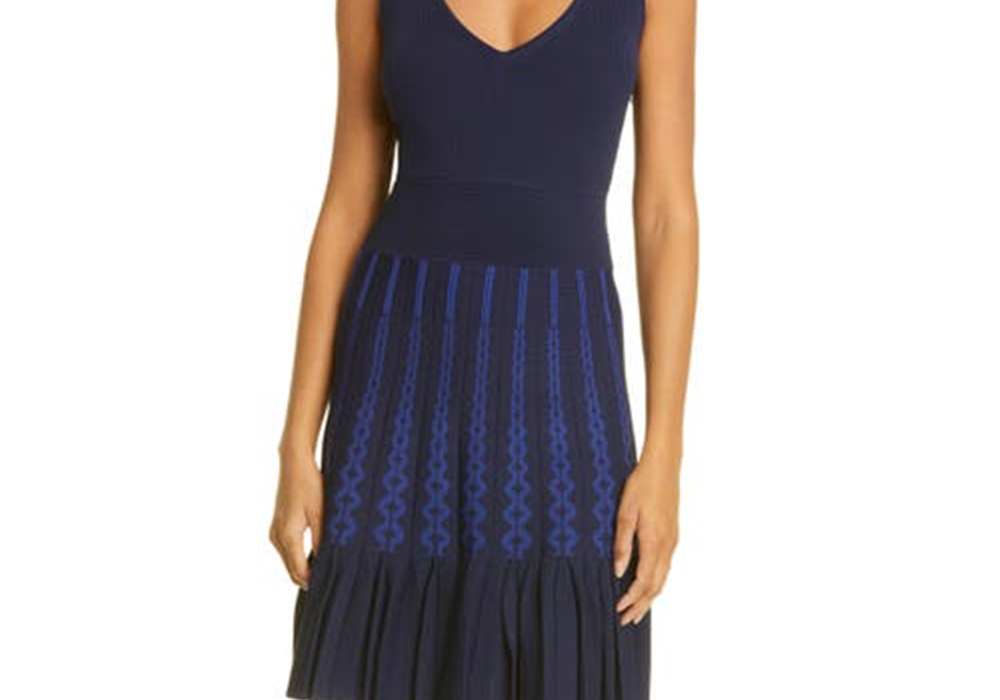 Vestido de patinadora Ted Baker London Julote Flippy Knit em azul marinho, tamanho 0