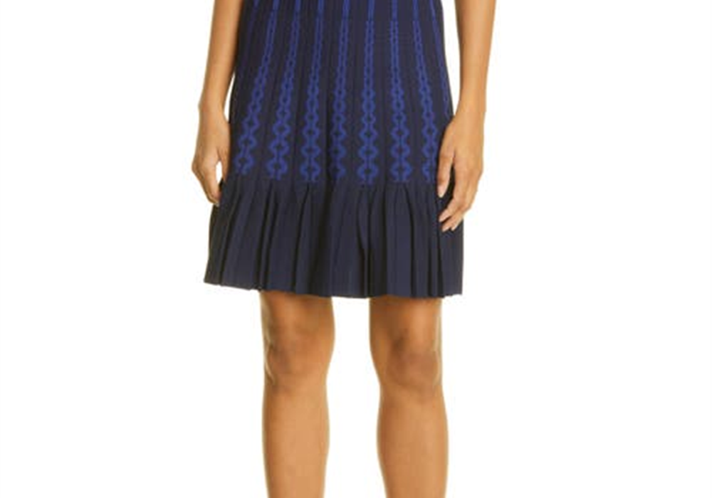 Vestido de patinadora Ted Baker London Julote Flippy Knit em azul marinho, tamanho 0