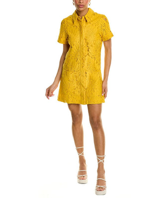 Vestido-camisa de renda amarela Ted Baker London, tamanho 6