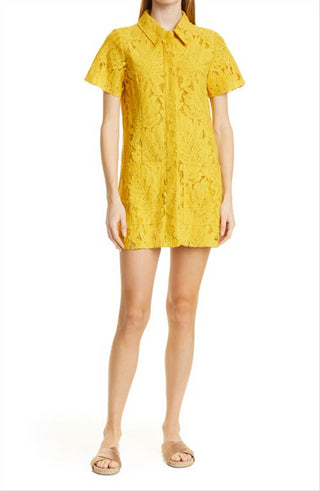 Vestido-camisa de renda amarela Ted Baker London, tamanho 6
