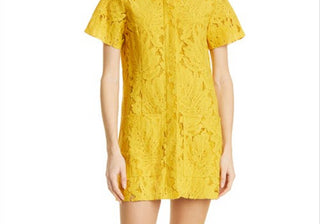 Vestido-camisa de renda amarela Ted Baker London, tamanho 6