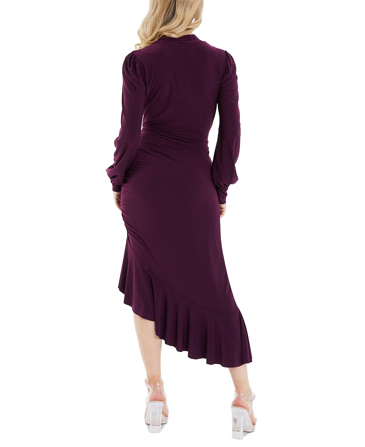 Vestido feminino Quiz com babados e estilo envelope assimétrico, roxo, tamanho 12