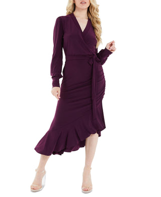 Vestido feminino Quiz com babados e estilo envelope assimétrico, roxo, tamanho 12