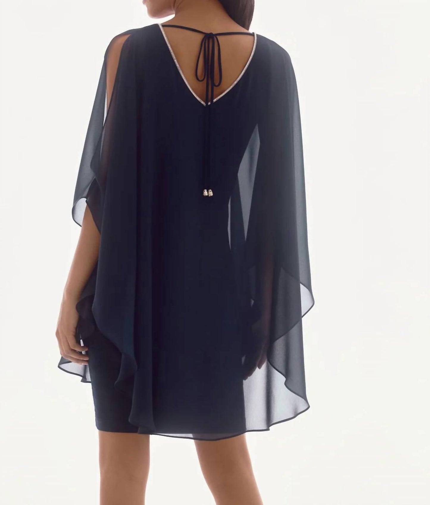Joseph Ribkoff - V-neck Cold Shoulder Chiffon Sheath Dress