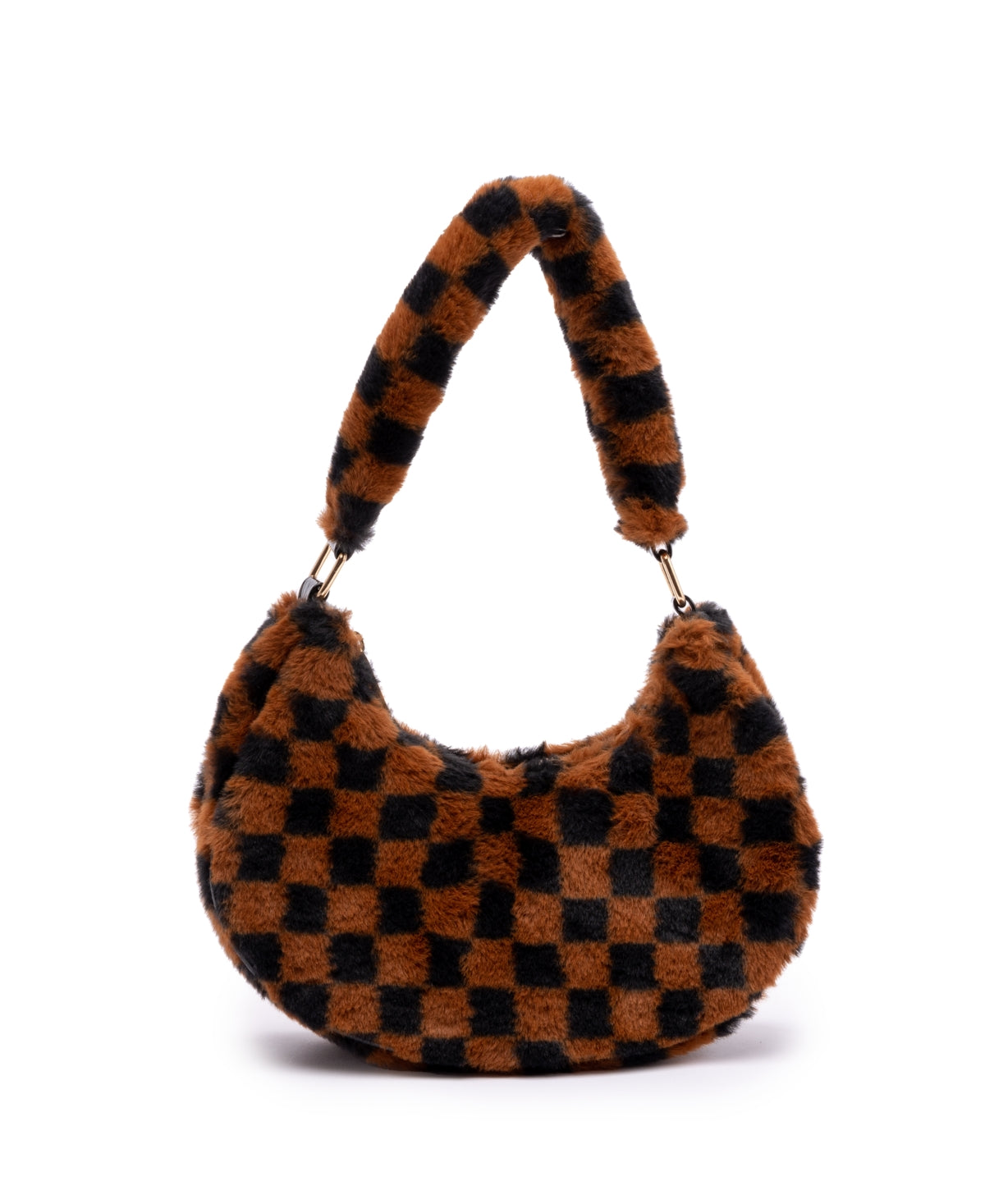 Bolsa de ombro feminina Skinnydip London Kiely Checkerboard Fluff marrom tamanho regular