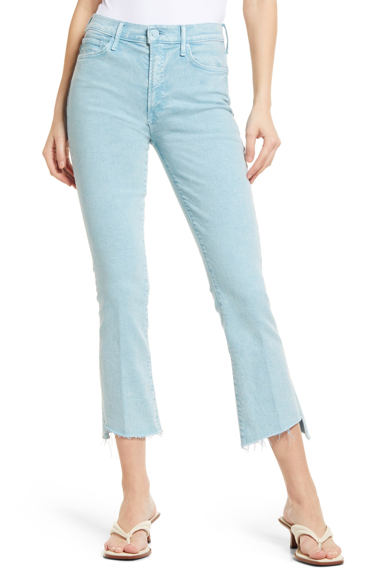 MOTHER Insider High Waist Crop Step Hem Jeans in Aquatic, Size 30