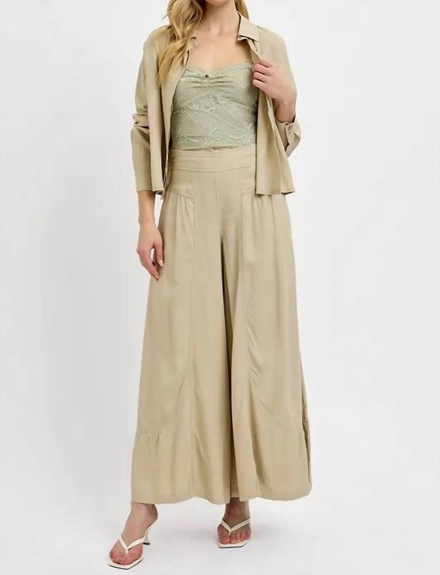 Risen - Shirring Detail Wide Leg Pants