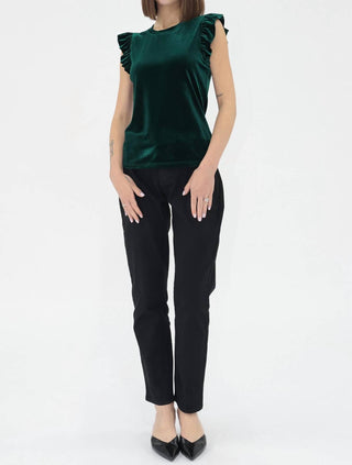 Another Love - North Ruffle Trimmed Sleeve Velvet Tank Top