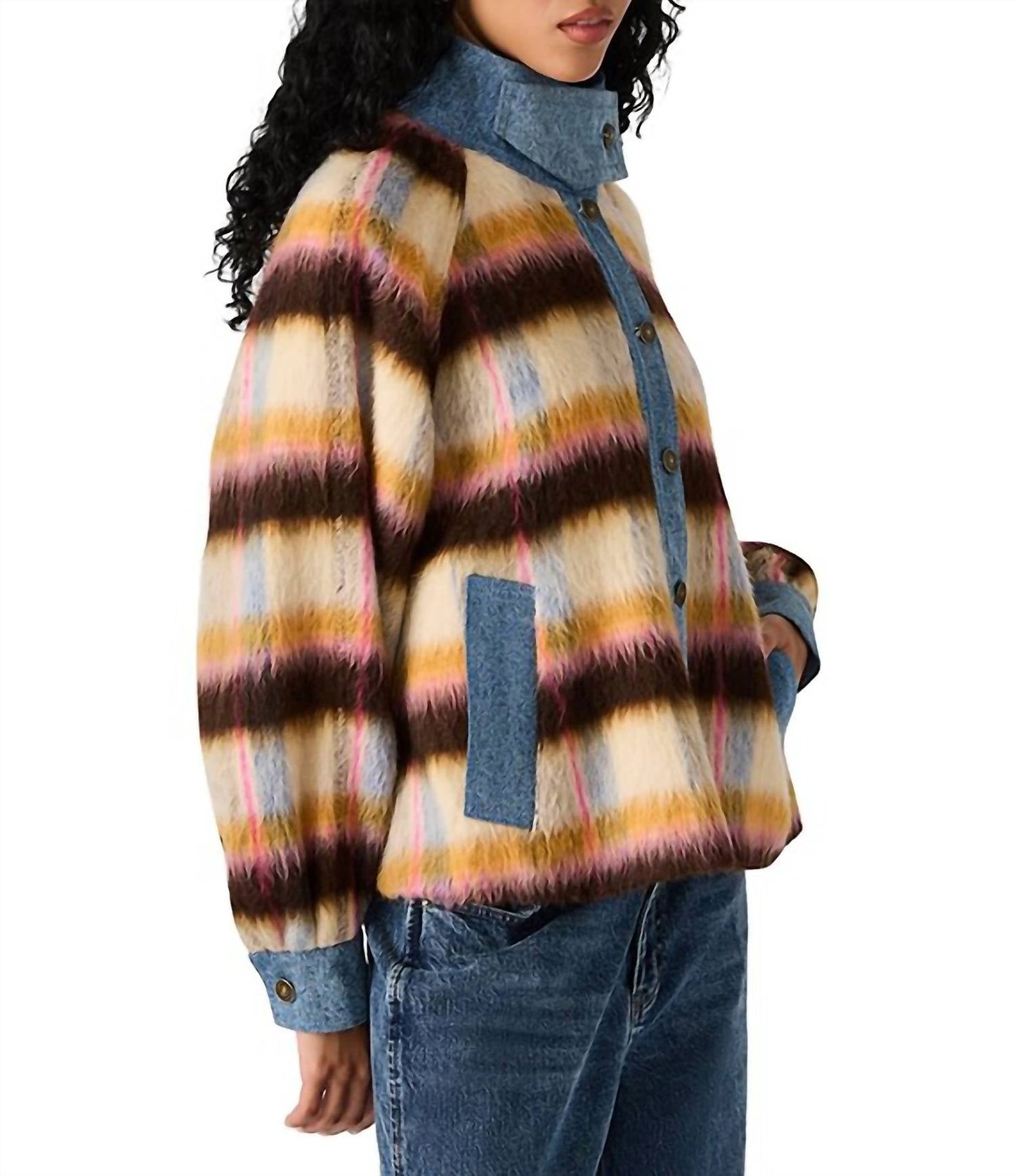 Steve Madden - Kaylen Wool Blend Plaid Mixed Media Jacket