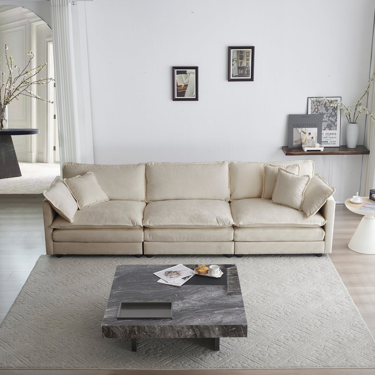 Mid-Century Modern 3-Seater Sofa with Pillows
