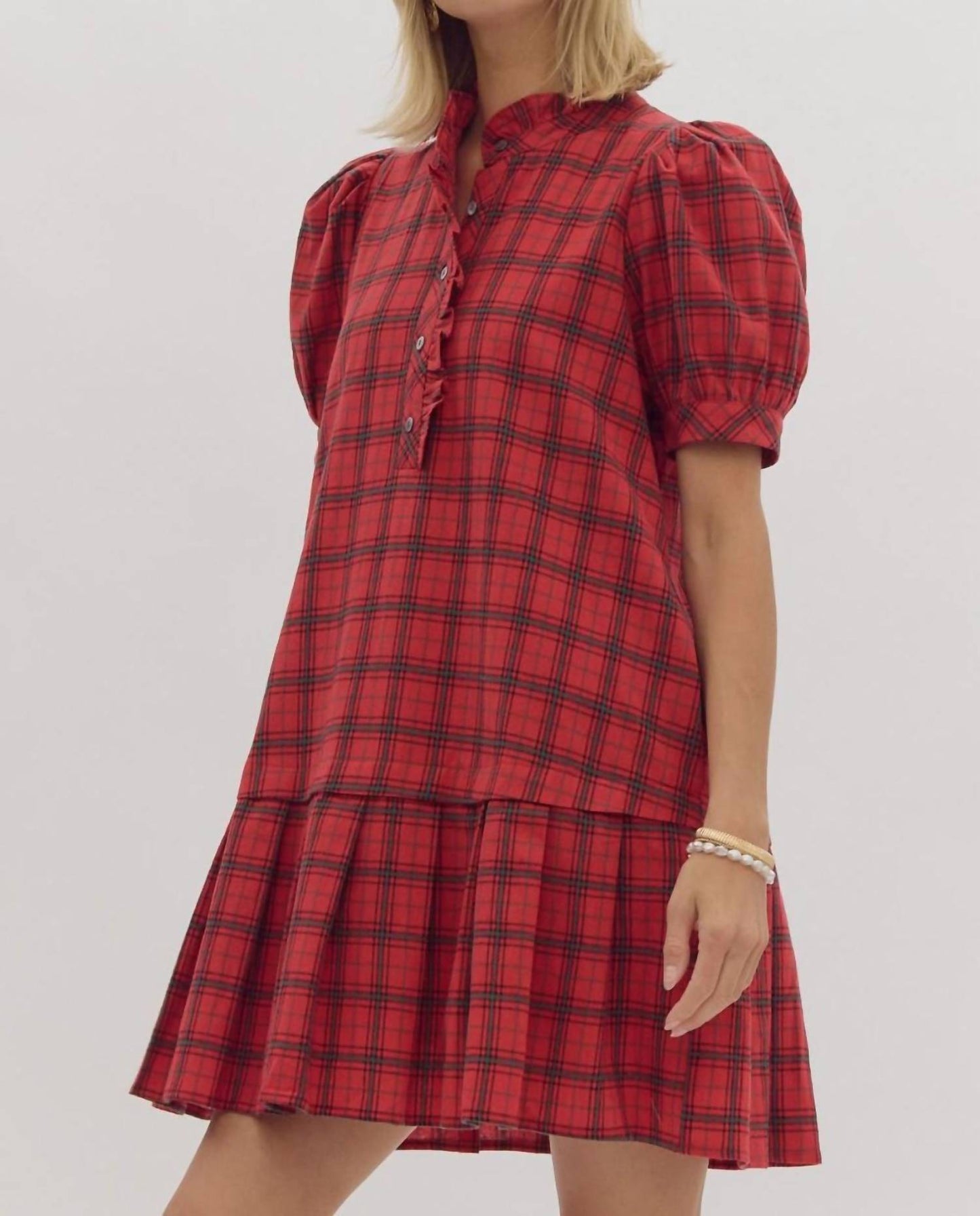 Entro - Plaid Buttoned Mini Dress