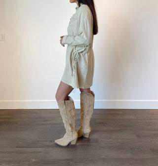 Miou Muse - Erin Drawstring Waist Shirt Mini Dress