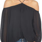 1.STATE Blusa feminina ombro a ombro com decote halter, preta