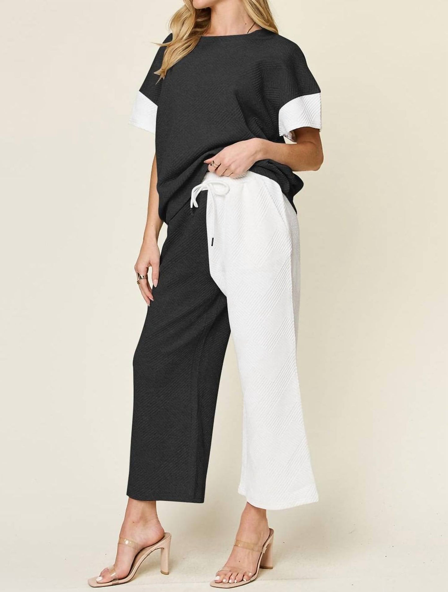 Double Take - Chic Textured T-Shirt & Pants Set