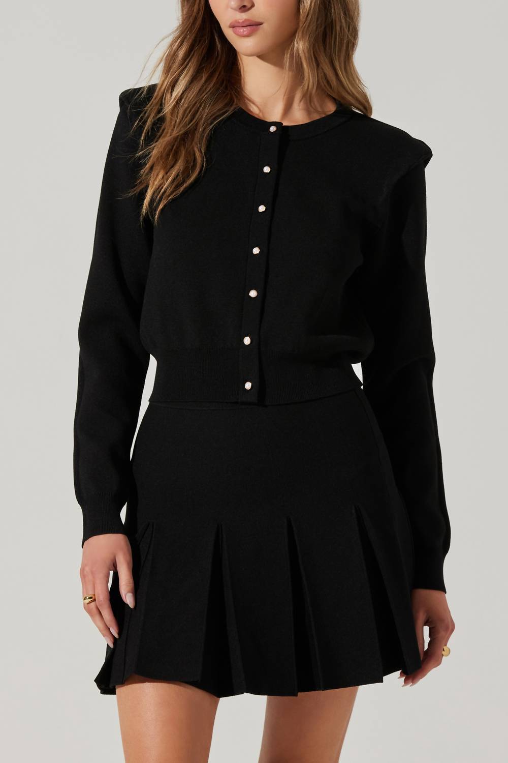 Astr - Denisa Faux Pearl Button Cardigan