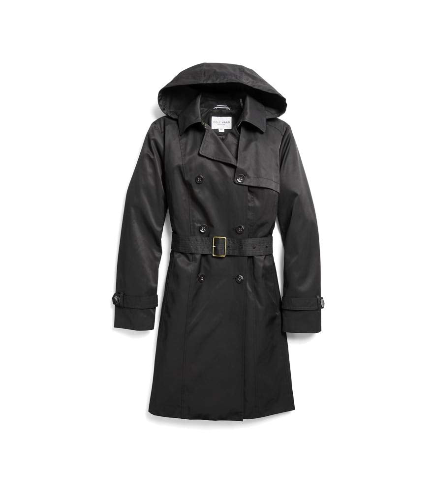 Cole Haan Women's Classic Belted Trench Coat, Black, Medium (350SC755)