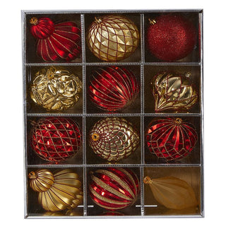12ct Red and Gold Shatterproof Christmas Ornaments