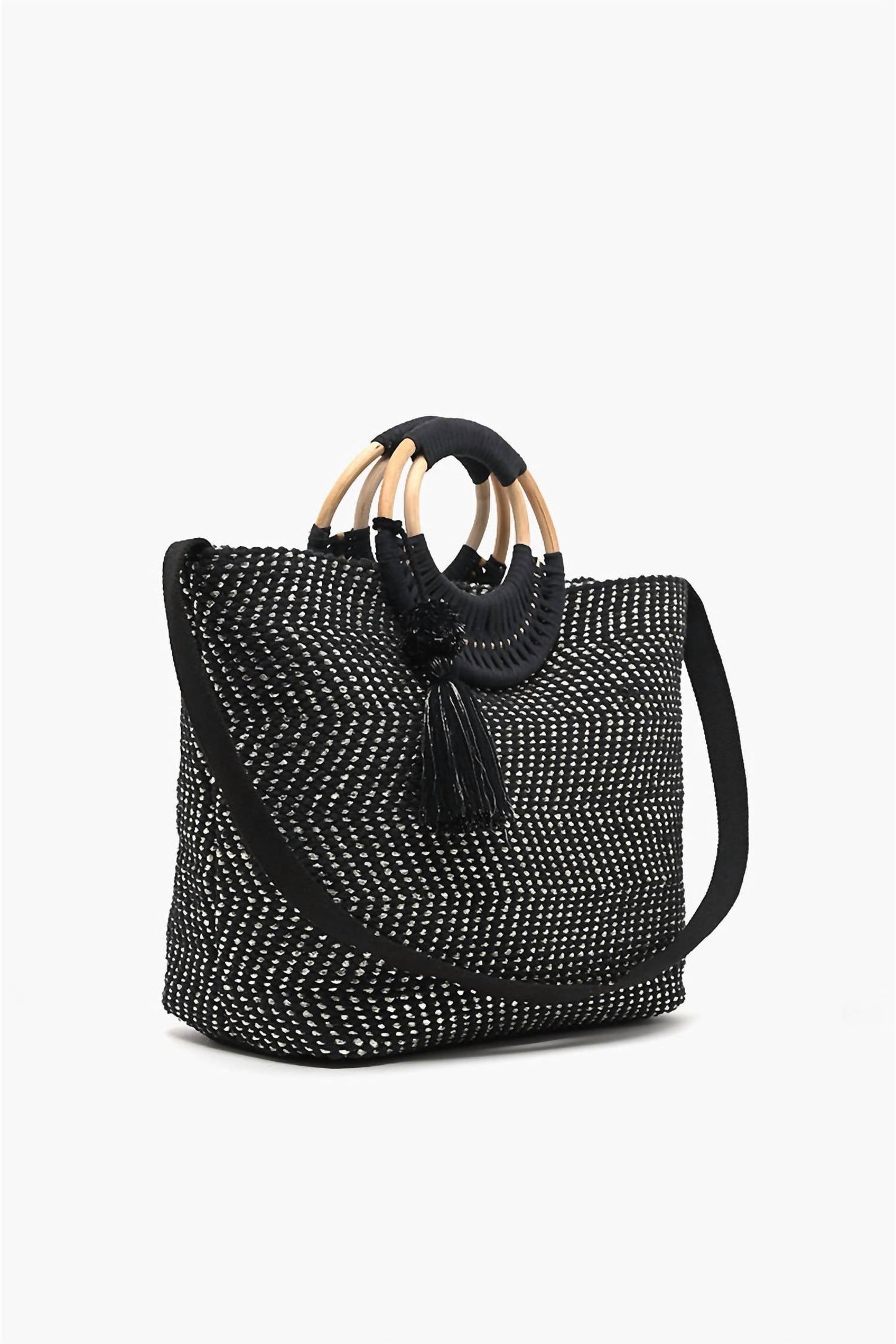 America & Beyond - Women's Lurex Wicker Handle Tote Bag