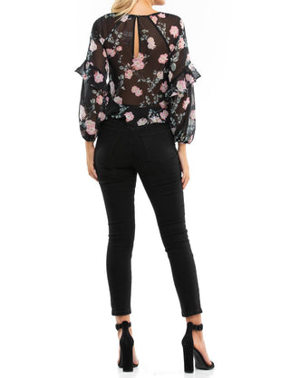 Blue Life - Blusa Tomie de manga comprida com babados