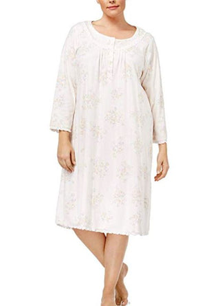 Camisola feminina Miss Elaine Plus Size de malha com babados e estampa floral neutra, tamanho 2 - extra grande