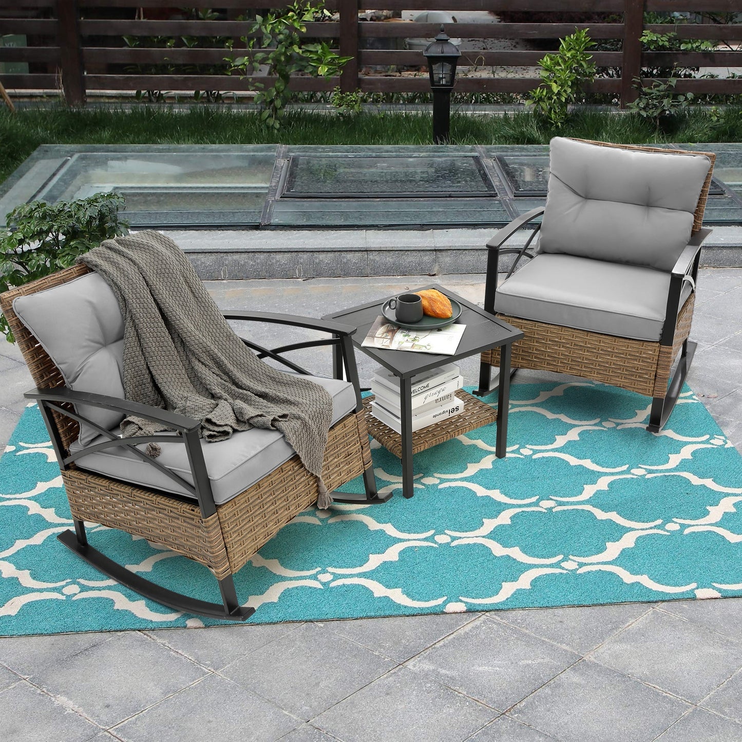 3pcs Rocking Rattan Set - Grey