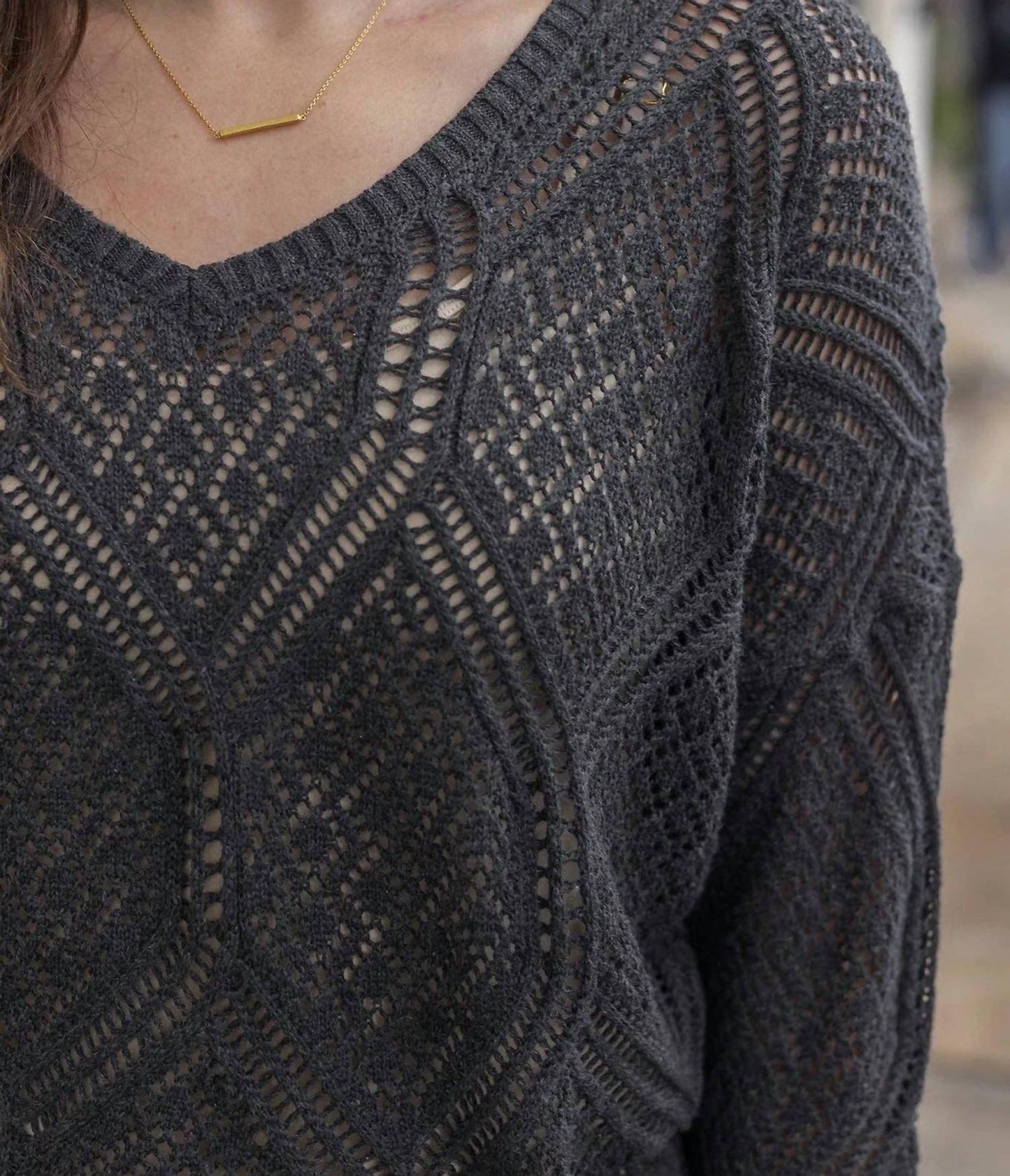 Grace And Lace - V-neck Pointelle Sweater