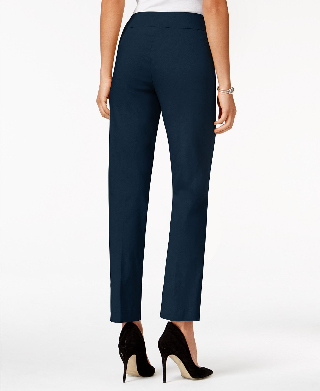 Calça feminina JM Collection Petites com tachas, azul marinho, tamanho médio, curta