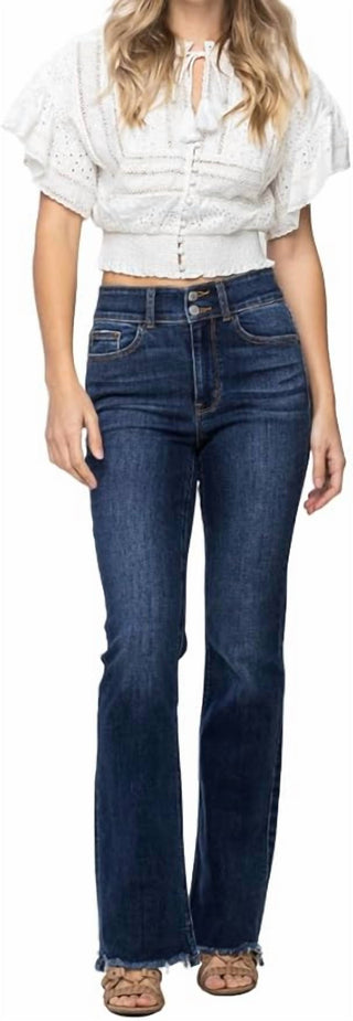 Judy Blue - Calça jeans feminina com bainha desfiada e corte bootcut