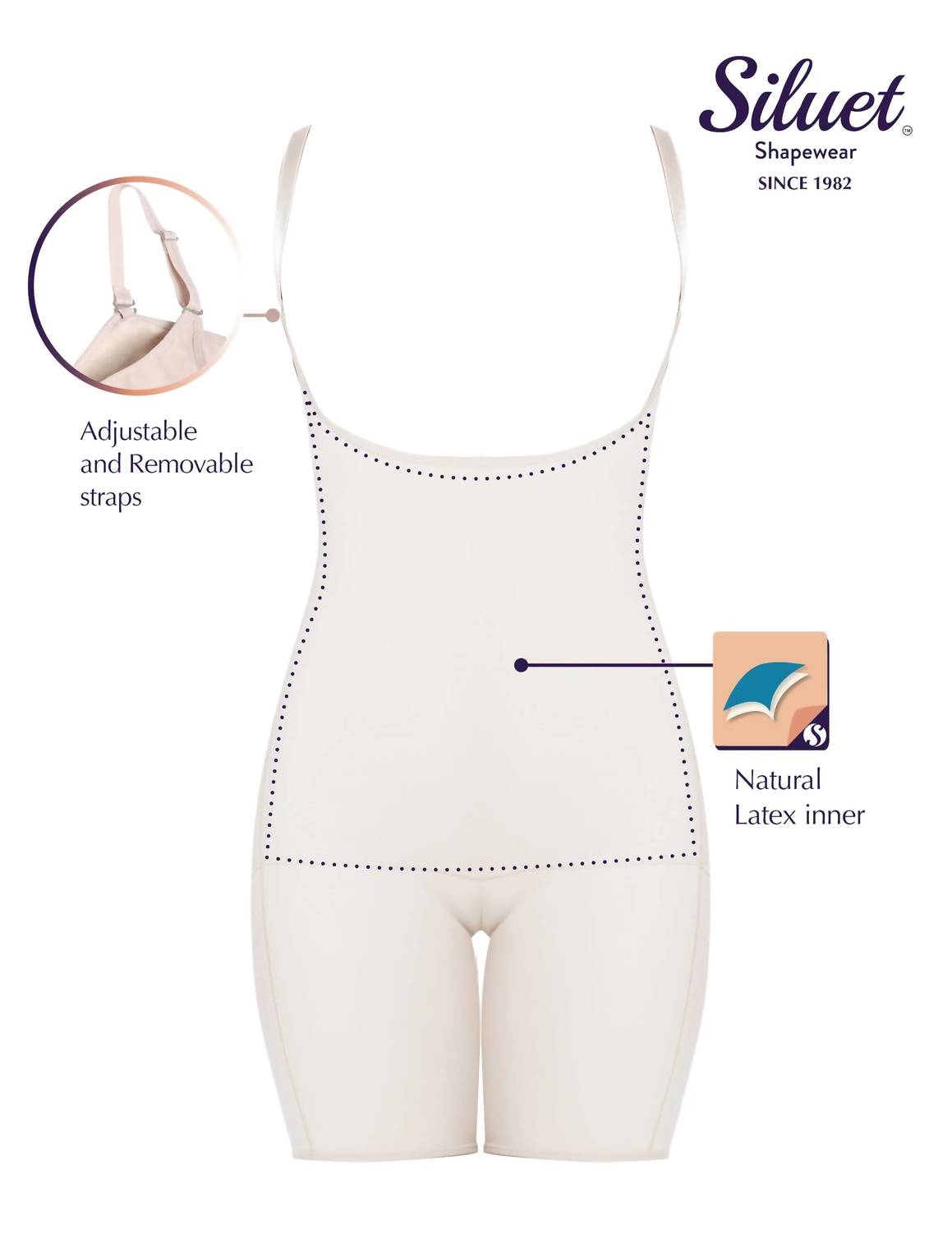 Siluets - Slimming Braless Mid-thigh Body Shaper With Latex