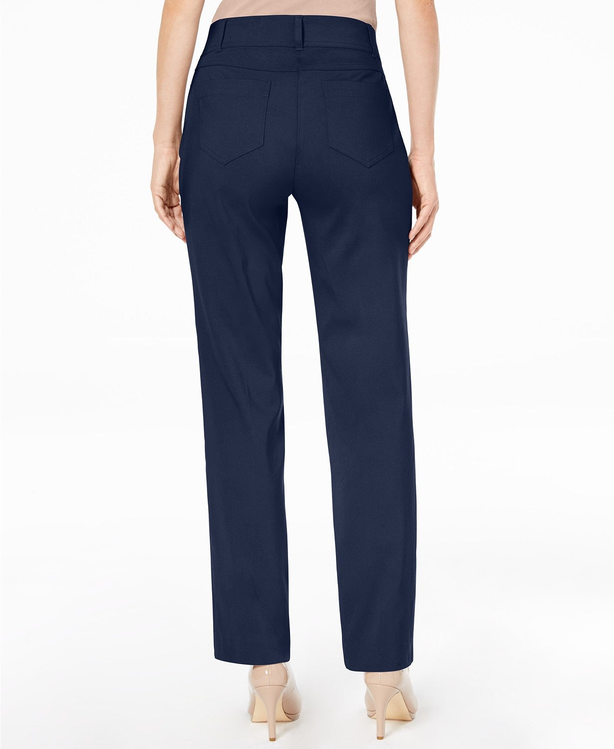 Calça feminina JM Collection, comprimento pequeno, ajuste curvilíneo, perna justa, azul-marinho, tamanho 14