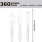 Conjunto de talheres descartáveis ​​transparentes - 360 peças: 180 garfos, 120 colheres, 60 facas 