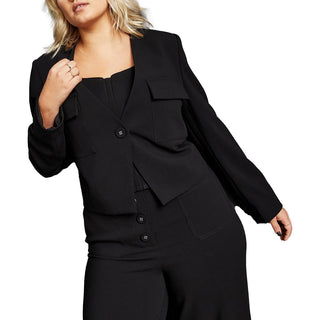 Terno feminino sem gola Royalty By Maluma, blazer separado com um botão, preto M